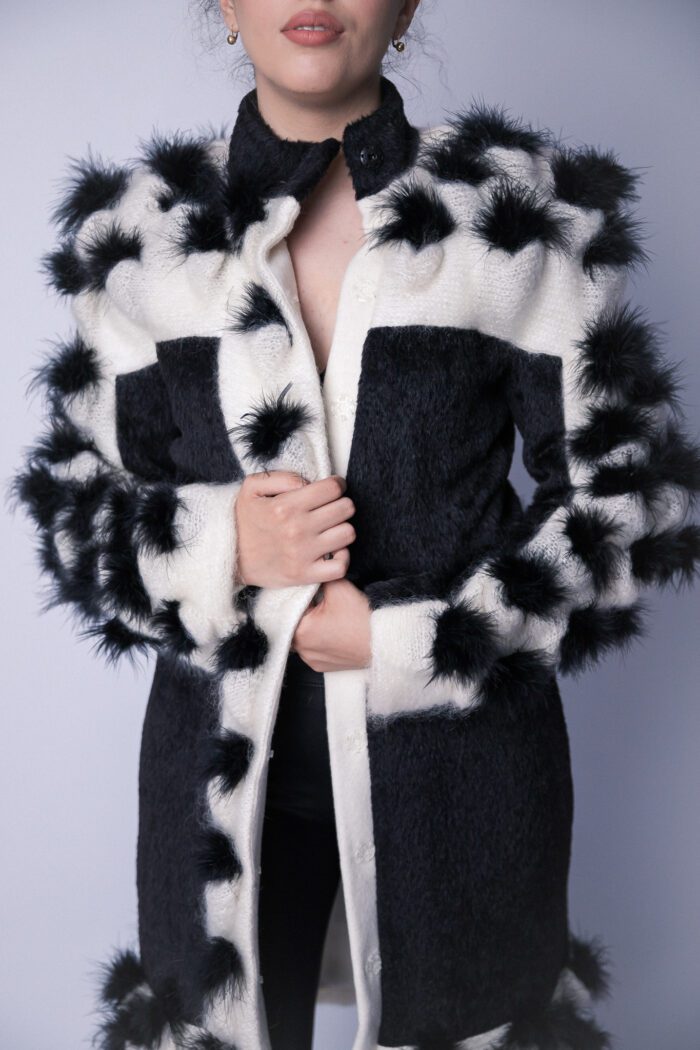 Black Fluff Hand Knitted Coat