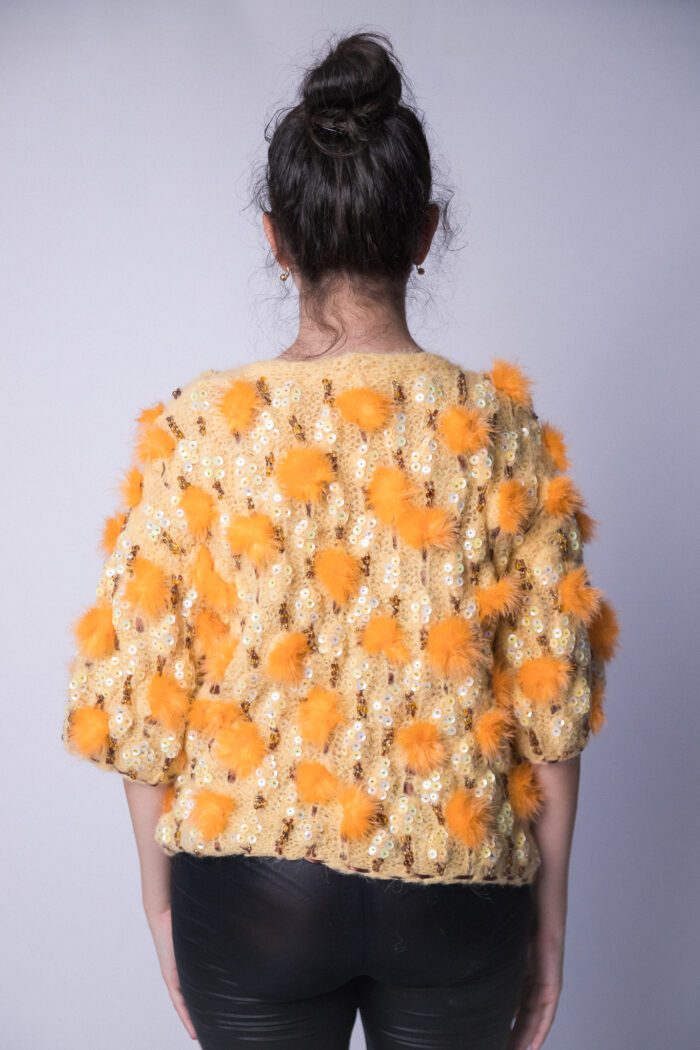 Fashionable Yelloange Jacket – Yellow hand knit jacket accessorised