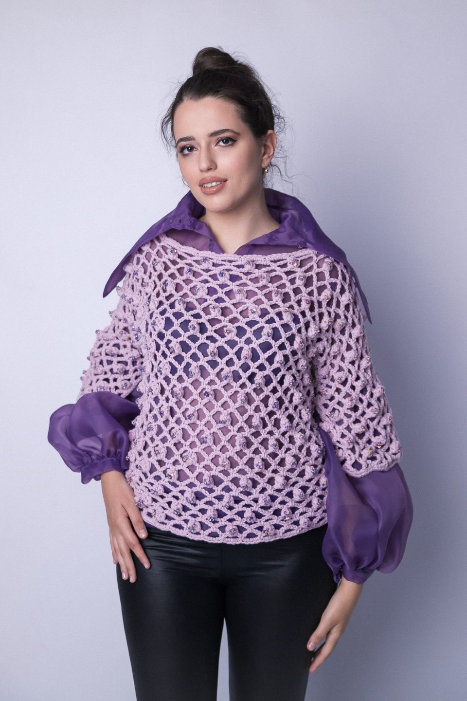 Lilac Hand Knitted Blouse Accessorised