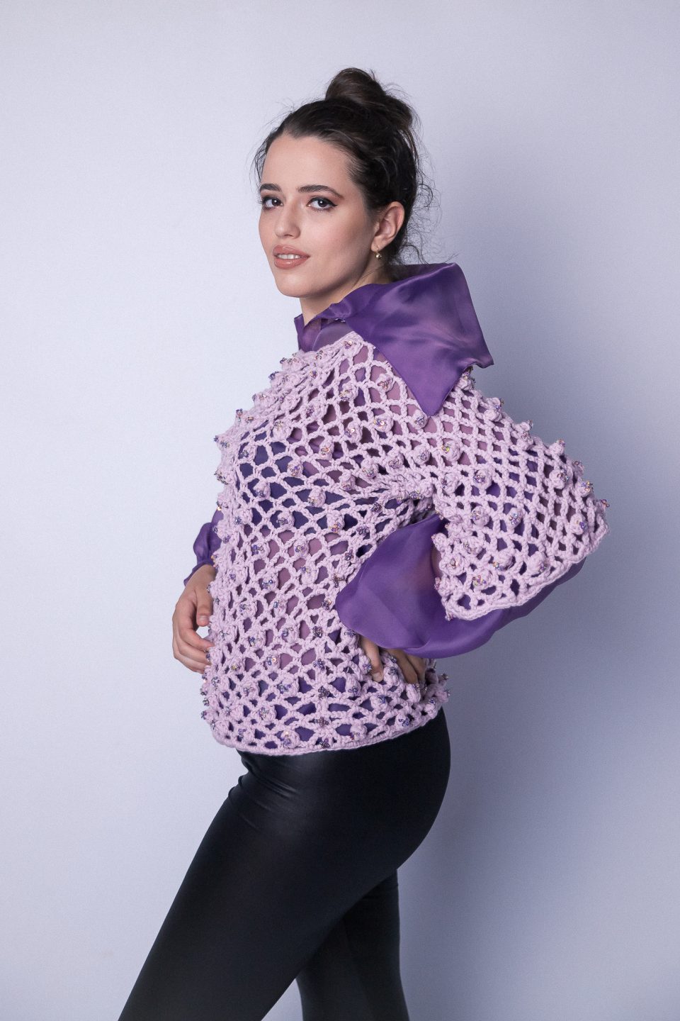 Lilac Hand Knitted Blouse Accessorised