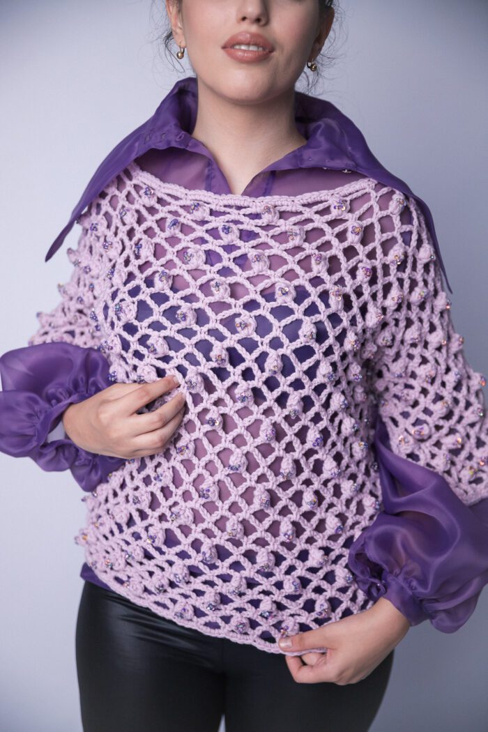 Lilac Hand Knitted Blouse Accessorised