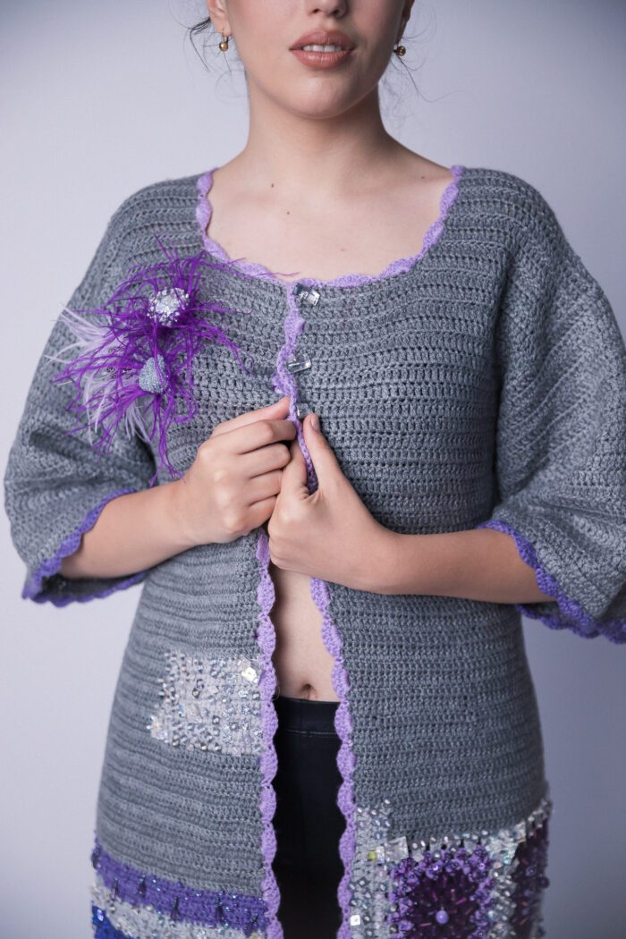 Gray Crochet Jacket Accessorised