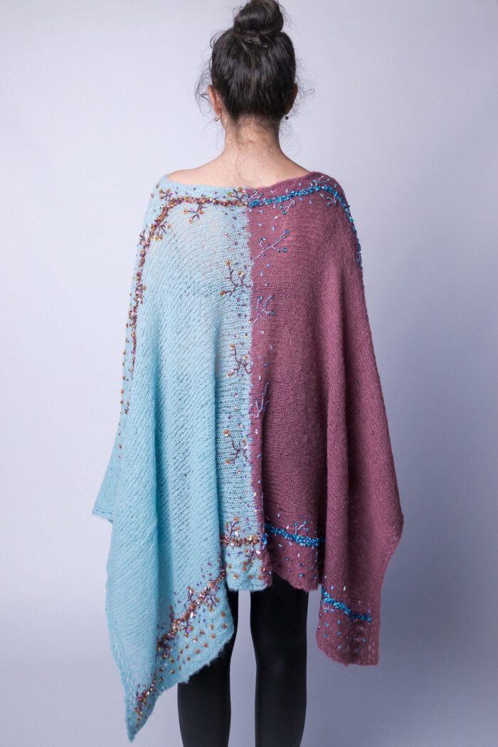 Shidare Hand knitted poncho accessorized