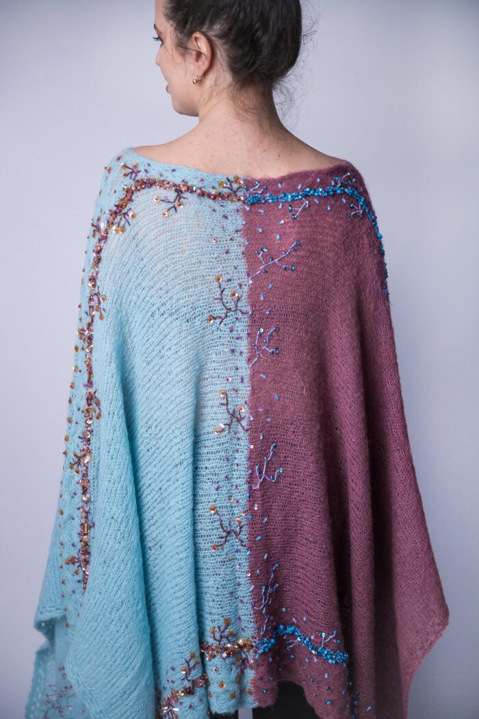 Shidare Hand knitted poncho accessorized