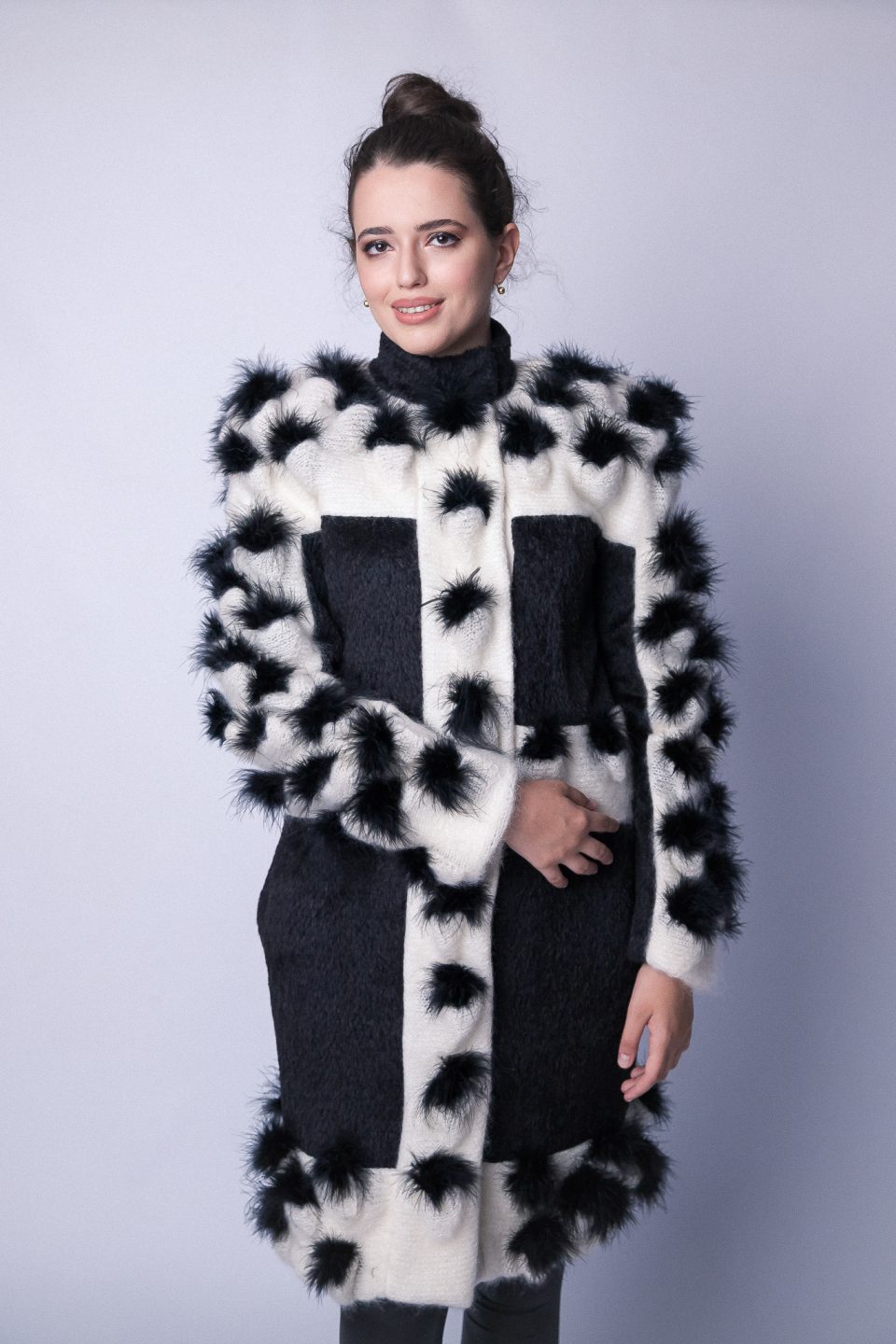 Black Fluff Hand Knitted Coat