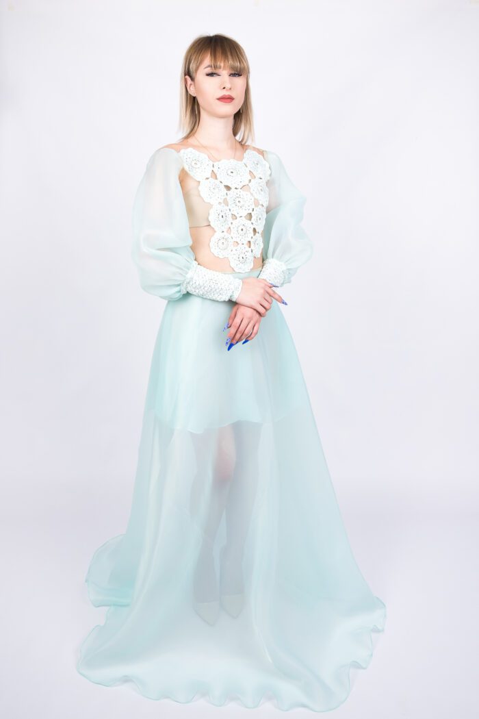 Aquamarine Organza Dress with Mandalas