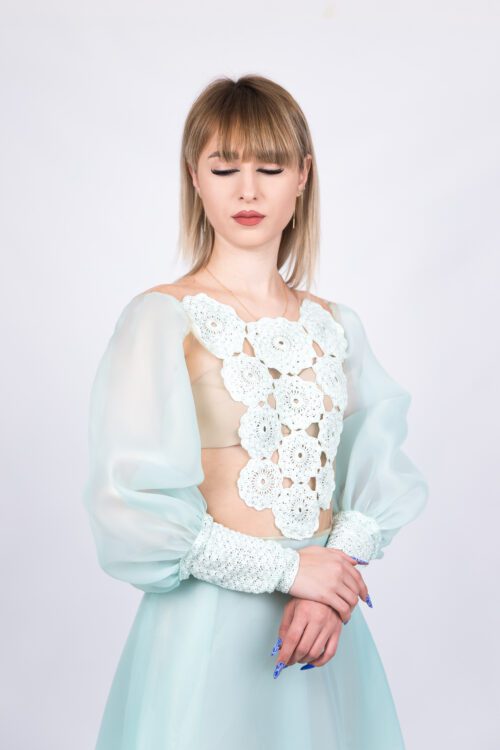 Aquamarine Organza Dress with Mandalas