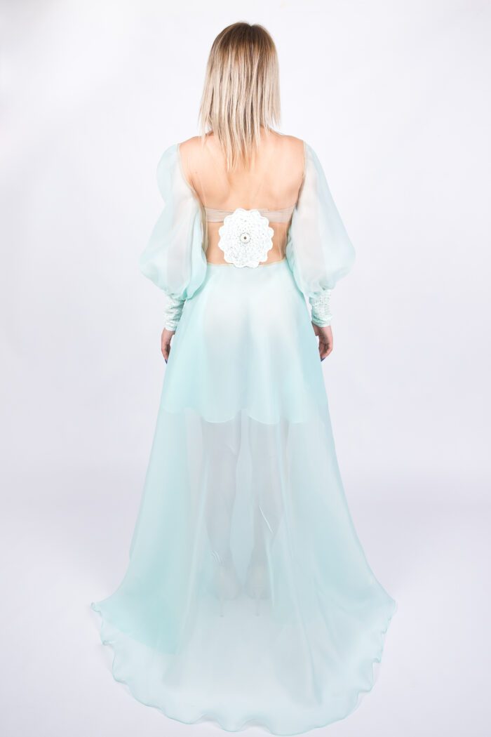 Aquamarine Organza Dress with Mandalas