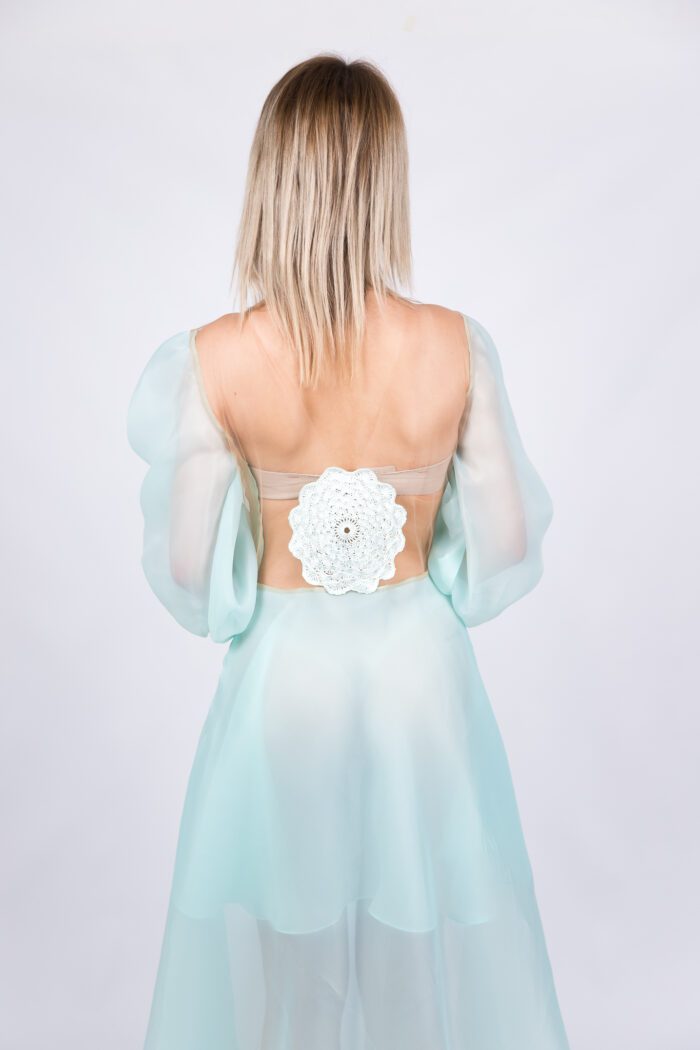 Aquamarine Organza Dress with Mandalas