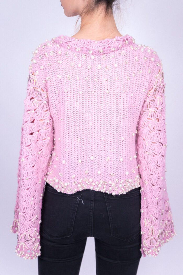 Pink Shell Cardigan Crocheted Accessorised