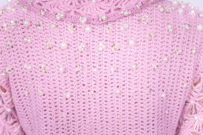 Pink Shell Cardigan Crocheted Accessorised