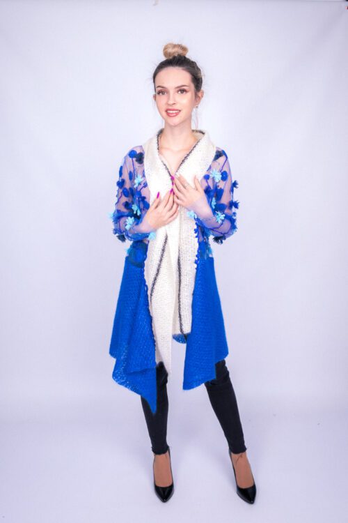 Blue Silky Hand Knitted Cardigan