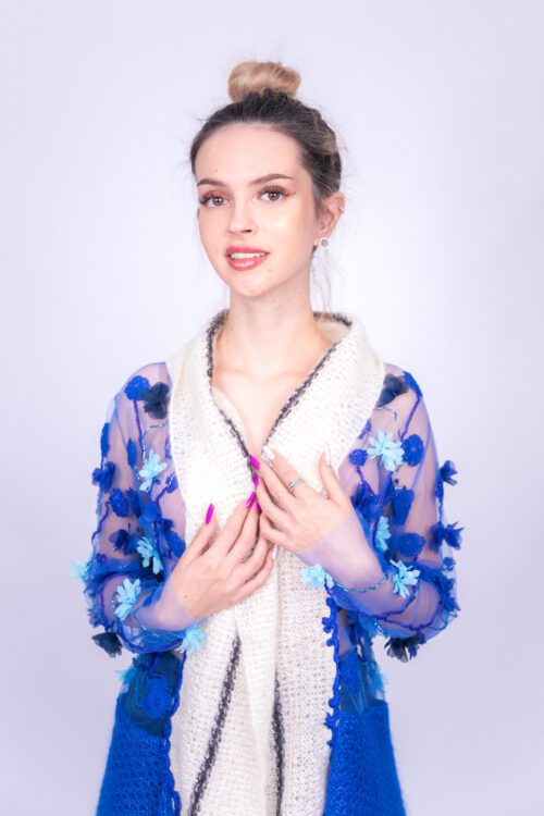 Blue Silky Hand Knitted Cardigan