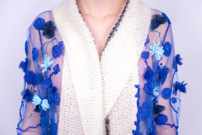 Blue Silky Hand Knitted Cardigan