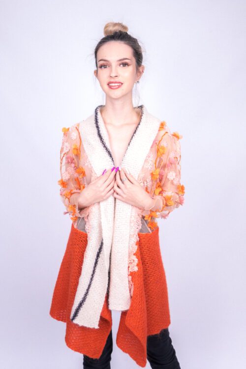 Orange Silky Hand Knitted Cardigan