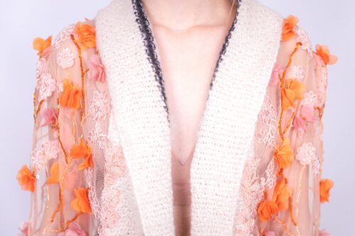 Orange Silky Hand Knitted Cardigan