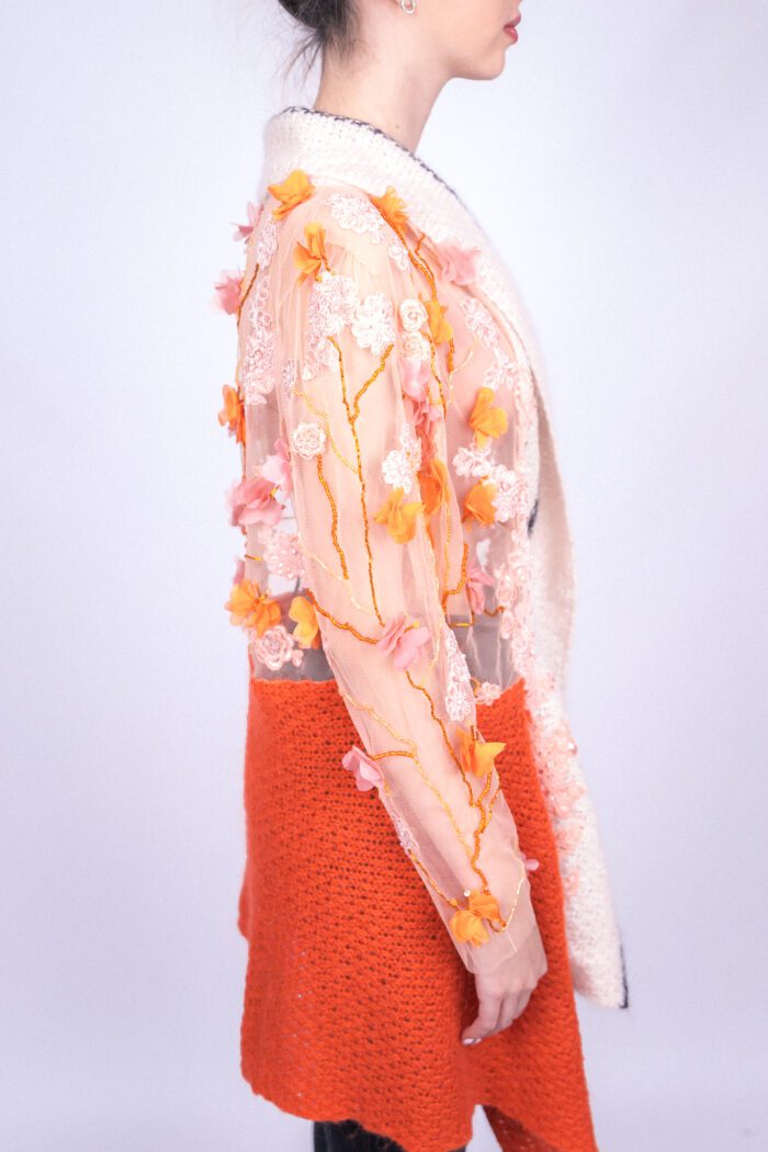 Orange Silky Hand Knitted Cardigan