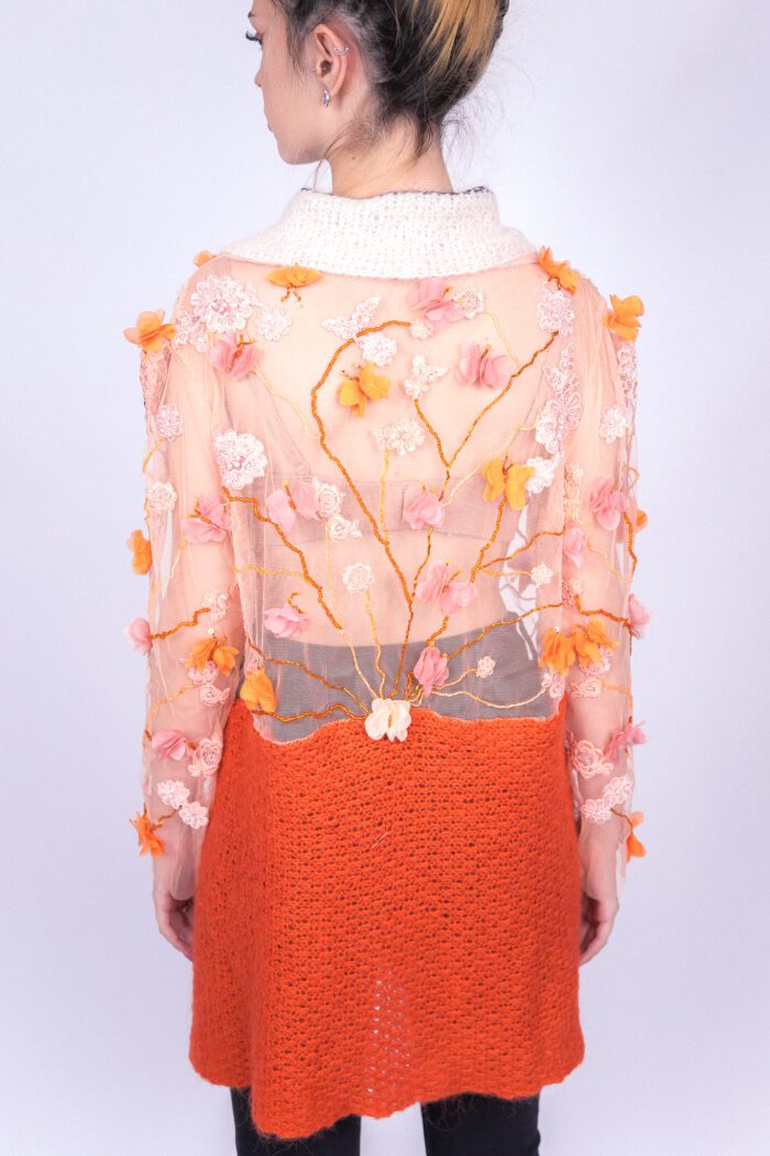 Orange Silky Hand Knitted Cardigan