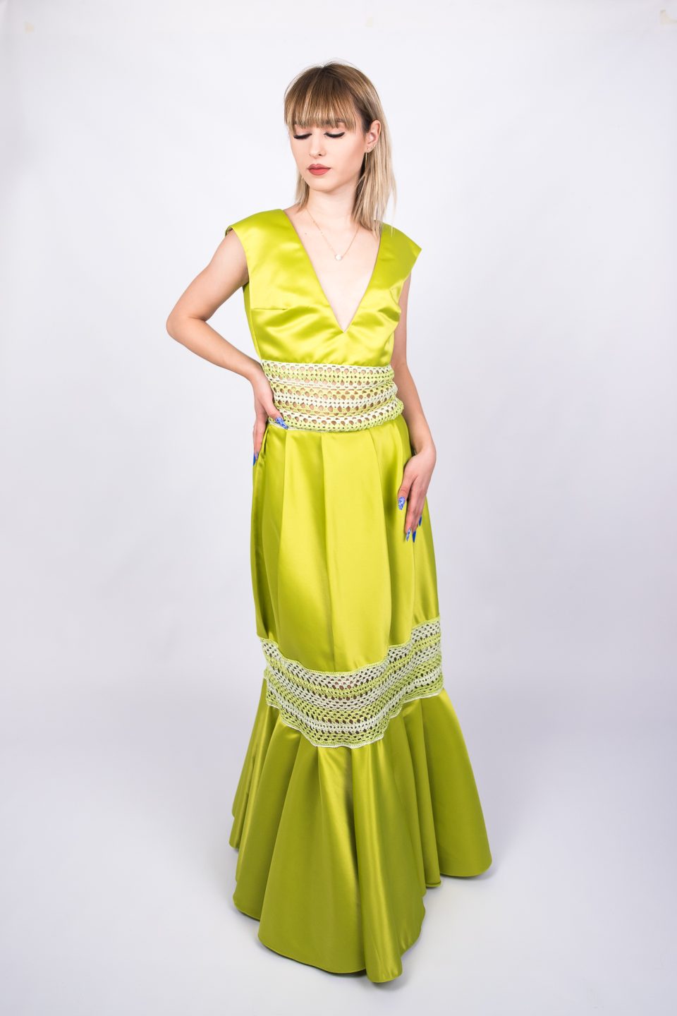 Light Olive Pleats Dress