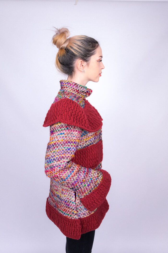 Burgundy Crocheted Borders Jacket