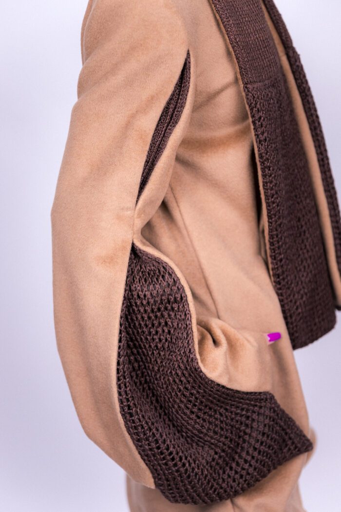 Beige Coat with Brown Scarf