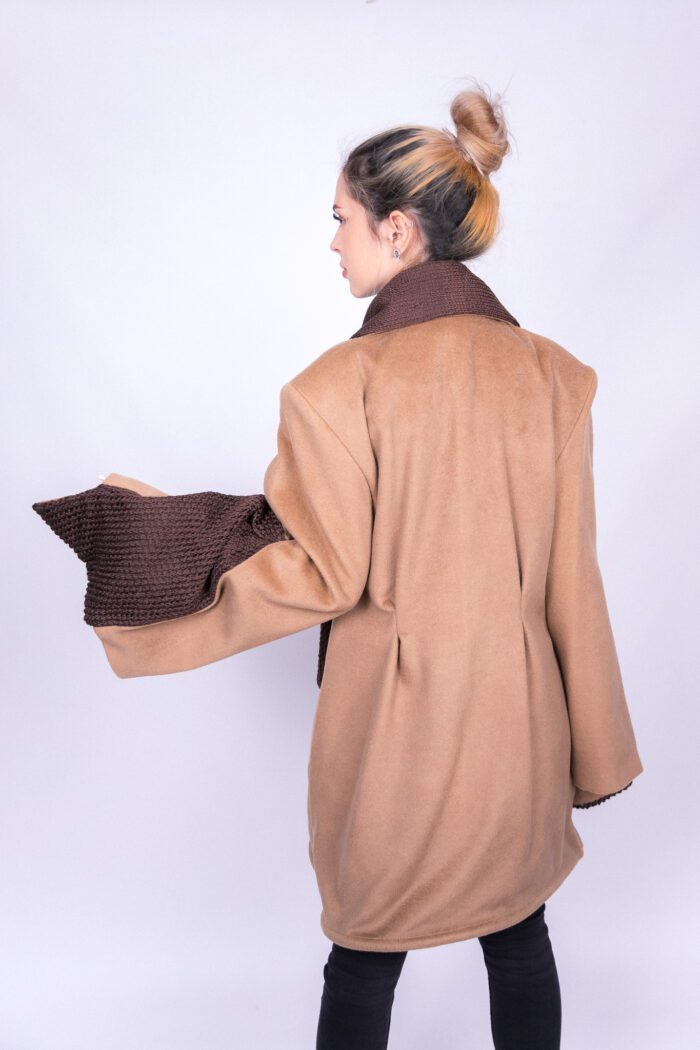 Beige Coat with Brown Scarf